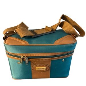 Vintage Jaguar Train Case Carry On Cosmetic Overnight Bag Green 12"x7"×8"